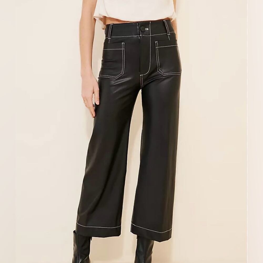 Maeve Colette Cropped Wide Leg Faux Leather Top Stitch Pants - Size 32, NWOT